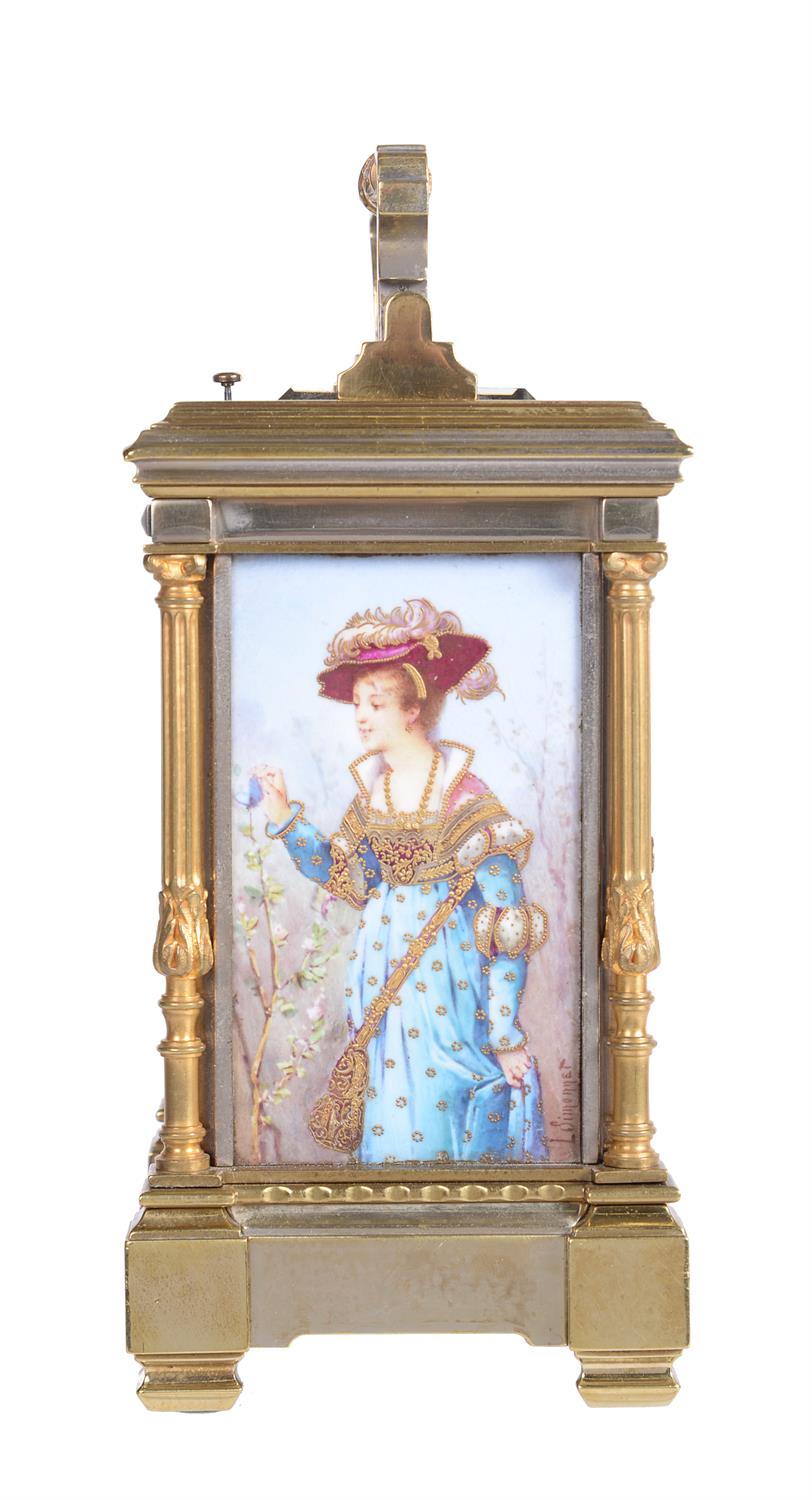 A porcelain inset grande-sonnerie carriage clock, Tiffany & Co., panels by Simonnet, circa 1880 - Image 2 of 6