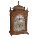 A japanned quarter chiming table clock, signed for George Clarke, London, circa 1760 and later