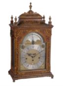 A japanned quarter chiming table clock, signed for George Clarke, London, circa 1760 and later