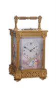 A French gilt carriage clock with porcelain panels, the movement stamped L.F., circa 1890