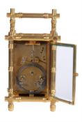 A gilt bamboo cased carriage clock with enamelled panels, probably by Brunelot, Paris, circa 1880