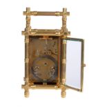 A gilt bamboo cased carriage clock with enamelled panels, probably by Brunelot, Paris, circa 1880