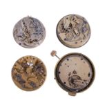 Three chronograph watch movements and another quarter-repeating, all unsigned, Swiss, 20th century