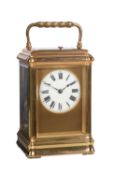 A French gilt brass gorge cased grande sonnerie striking carriage clock, Paris, late 19th century