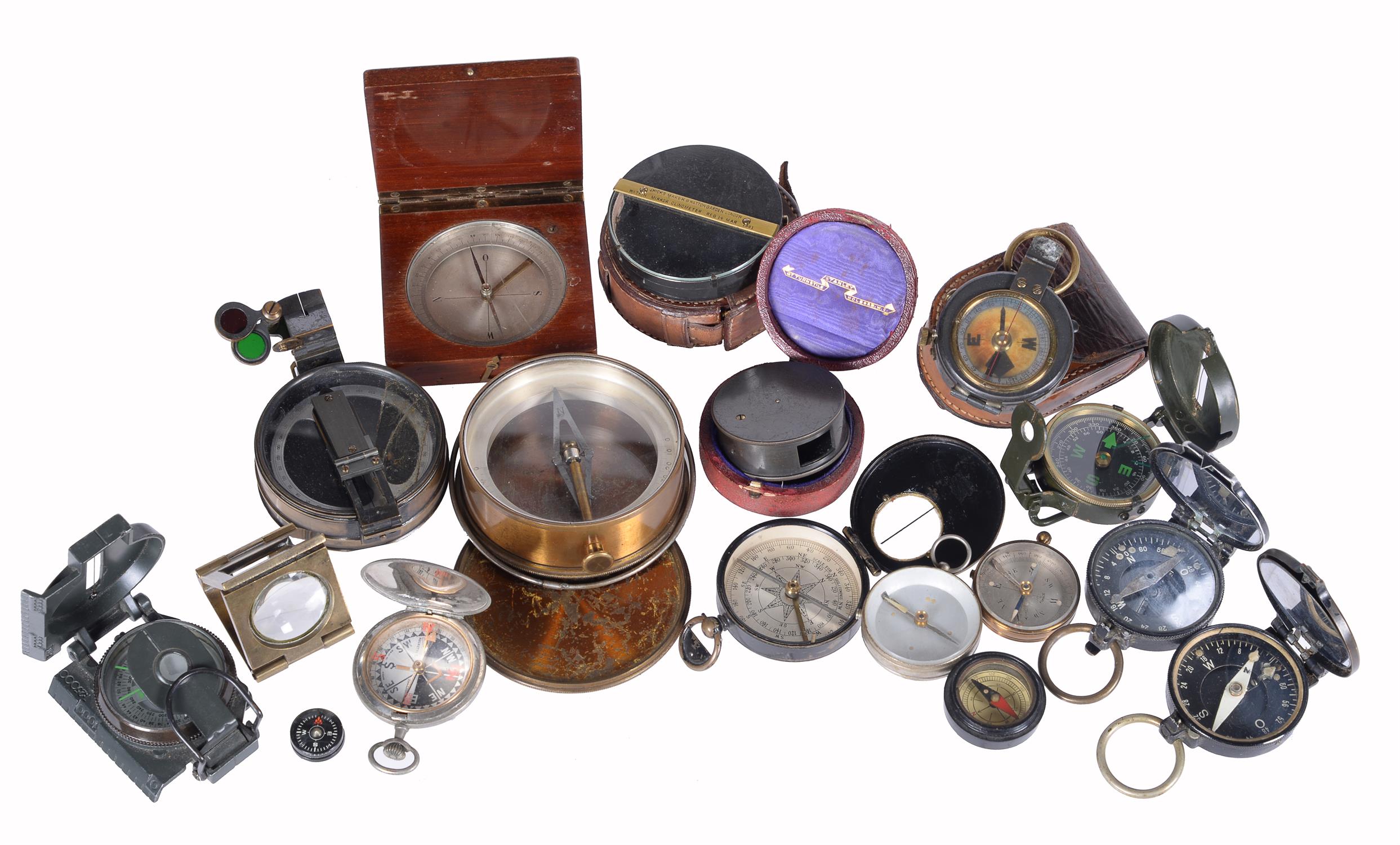 A collection of pocket sighting compasses, various makers, late 19th century and later