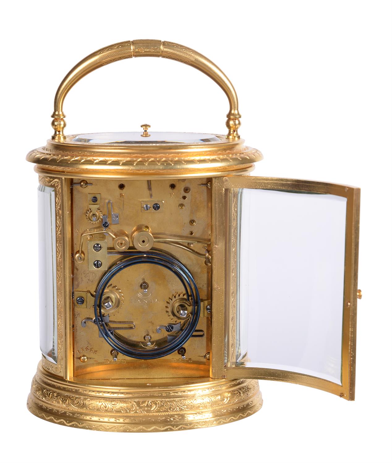 An oval grande-sonnerie calendar alarm carriage clock, Drocourt for Tiffany and Co., circa 1870 - Image 3 of 3