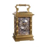 A gilt carriage clock with relief cast panels, Gay, Lamaille and Company, Paris, late 19th century