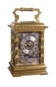 A gilt carriage clock with relief cast panels, Gay, Lamaille and Company, Paris, late 19th century