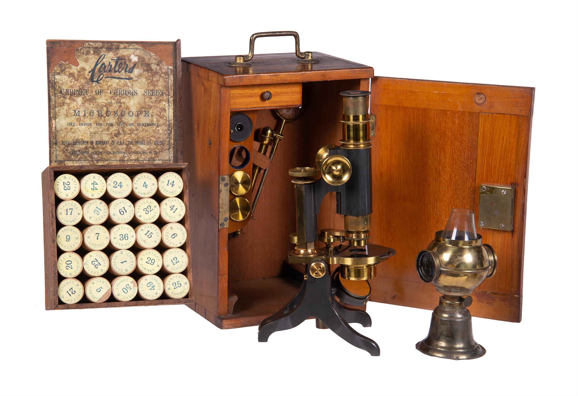 A late Victorian brass compound monocular microscope, unsigned, Late 19th century