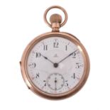 Omega, 9 carat gold open face keyless wind pocket watch