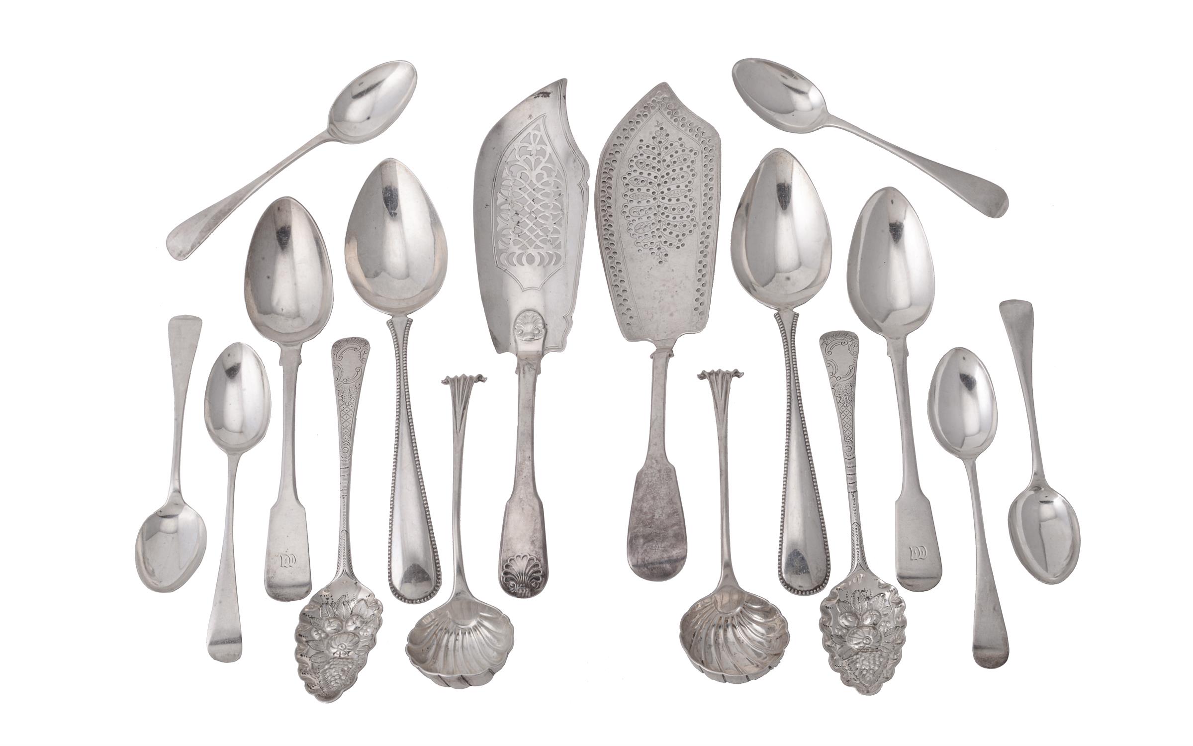 A collection of George III and later silver flatware