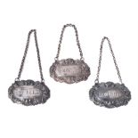 Three William IV silver wine labels by Matthew Bolton