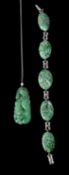An Art Deco carved jadeite jade and pearl pendant