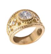 A gold coloured diamond ring