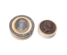 Two 19th century French portrait mounted ivory boxes