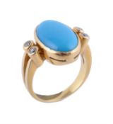 A reconstituted turquoise and diamond ring