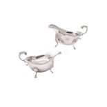 A pair of silver oval sauce boats by Roberts & Belk