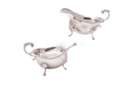 A pair of silver oval sauce boats by Roberts & Belk