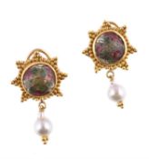 A pair of enamel and cultured pearl earrings by Natalia Josca