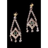 A pair of 19th century and later emerald and diamond ear pendants