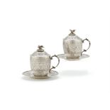 A pair of Ottoman silver sahlep cups, covers and stands