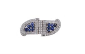 A sapphire and diamond plaque brooch