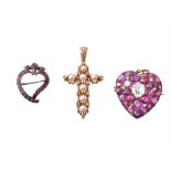 A late 19th century ruby and diamond heart shaped brooch/pendant