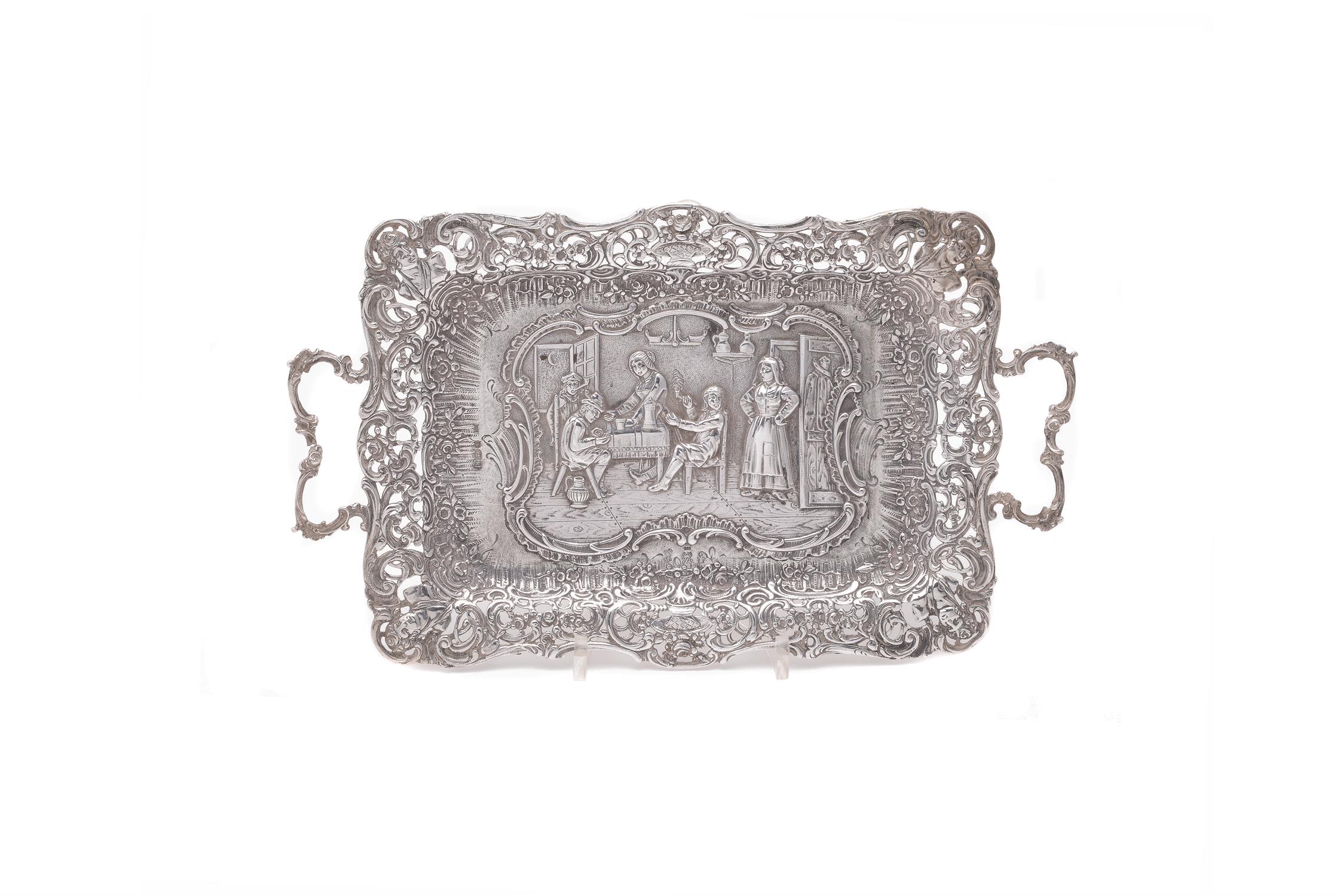 A Dutch silver twin handled shaped rectangular tray - Image 2 of 2