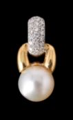 A South Sea cultured pearl and diamond pendant