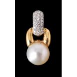 A South Sea cultured pearl and diamond pendant