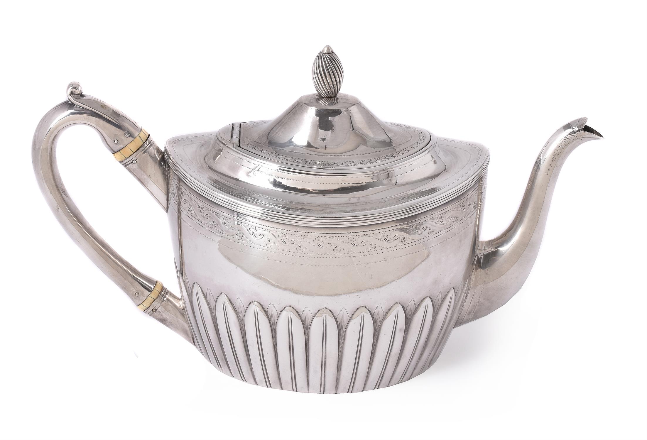 A George III silver oval tea pot by Peter, Ann & William Bateman