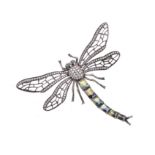 A diamond and gem set dragonfly brooch