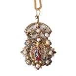 A 19th century Neo-Renaissance enamel, diamond and pearl religious pendant