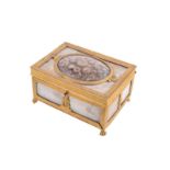 A mid 19th century gilt metal and mother of pearl rectangular jewellery casket