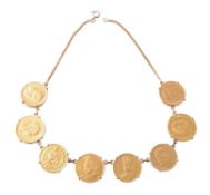 A gold coloured coin necklace