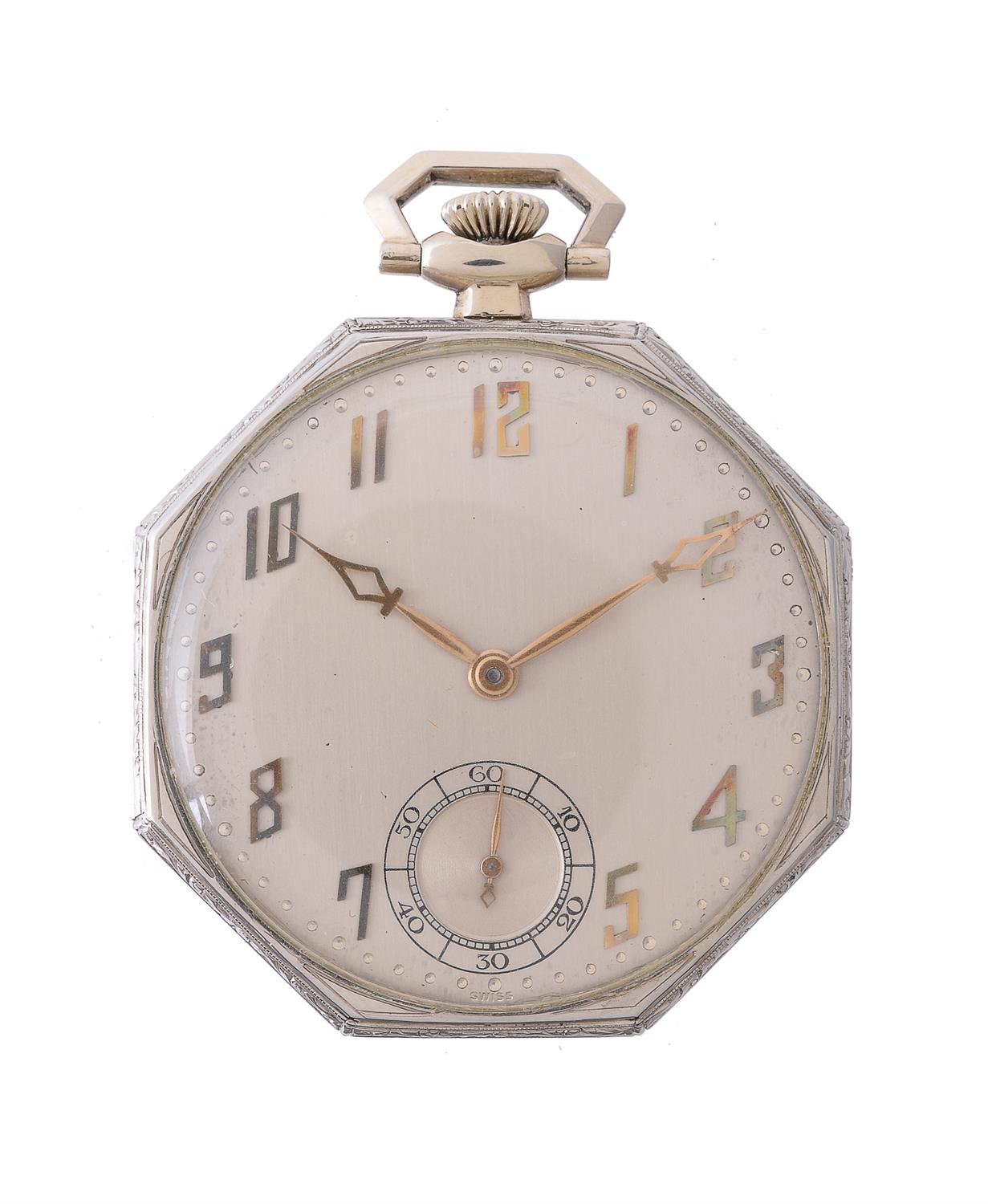 H. W. Wheeler, White gold coloured octagonal keyless wind pocket watch, no. 3991