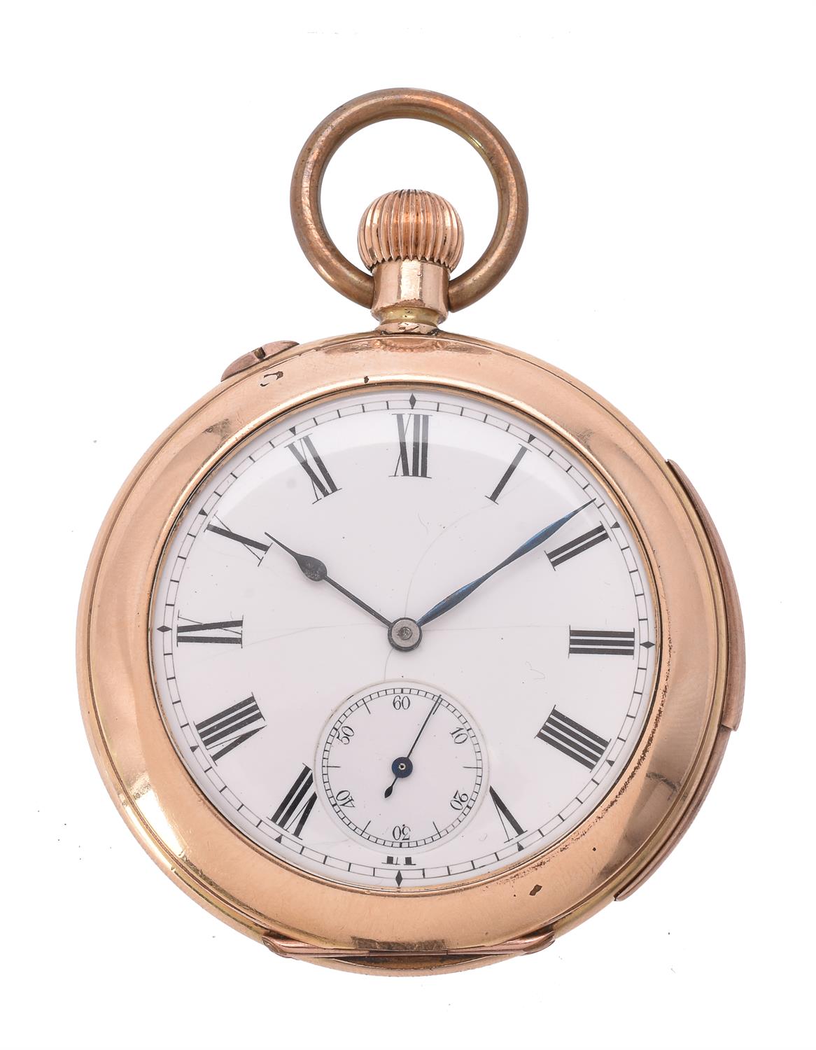 Unsigned, Gold filled open face minute repeating keyless wind pocket watch