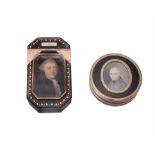 Two late 18th century portrait mounted tortoiseshell boxes