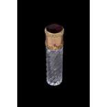 A French two-colour gold mounted wrythen moulded glass cylindrical scent bottle or phial