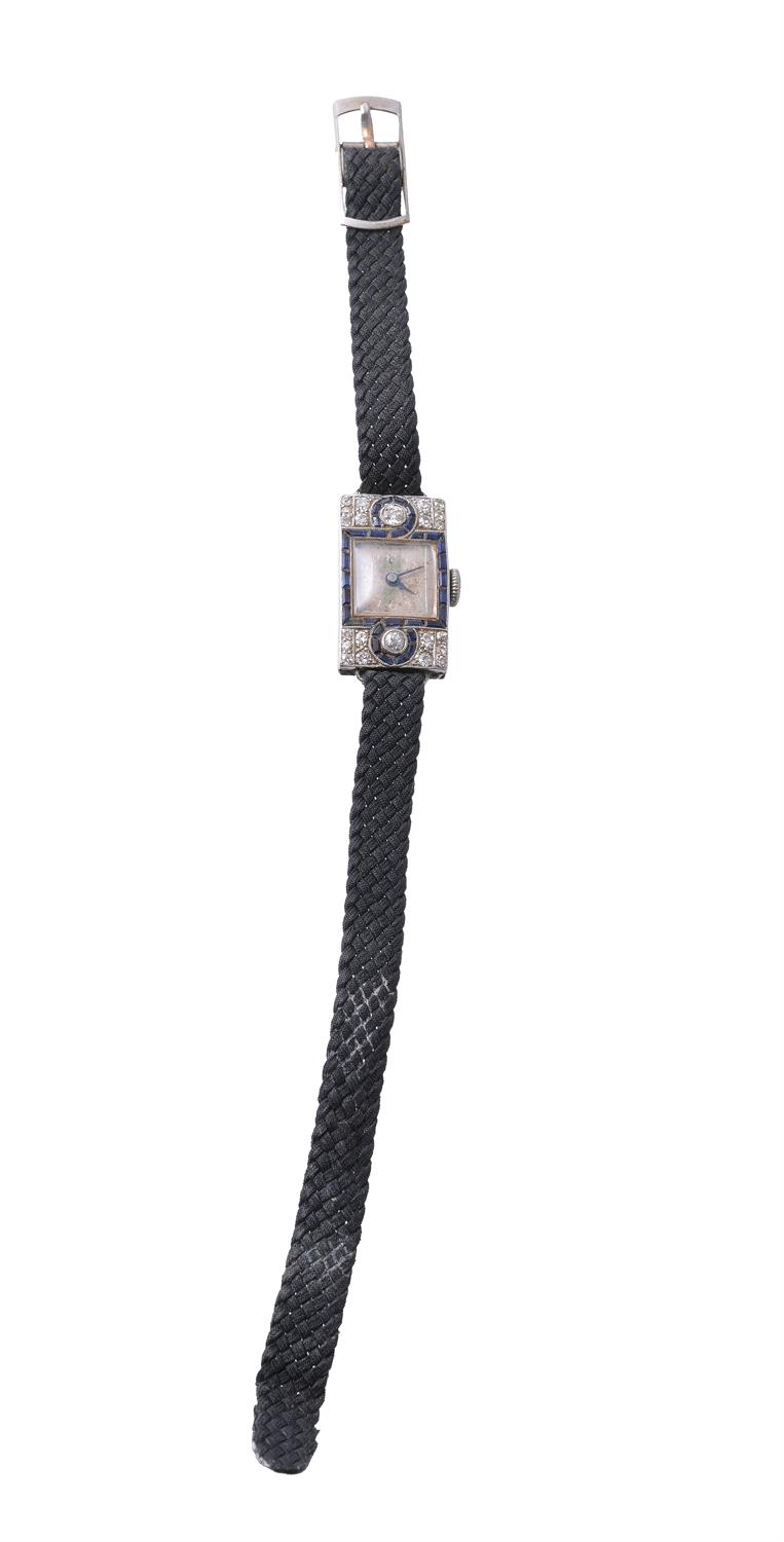 Unsigned, Lady's Art Deco platinum coloured, diamond and sapphire cocktail watch