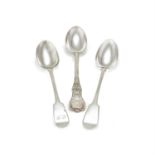 Three Victorian silver gravy spoons: King's pattern by Josiah Williams & Co. of Bristol