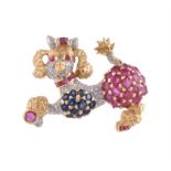 A gemset poodle clip brooch