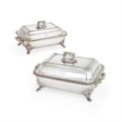 A pair of old Sheffield plate rounded rectangular entrée dishes