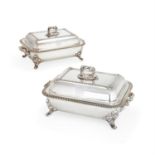 A pair of old Sheffield plate rounded rectangular entrée dishes