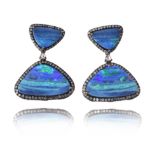 A pair of opal doublet and diamond earrings