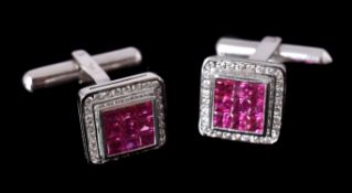 A pair of ruby and diamond cufflinks