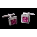 A pair of ruby and diamond cufflinks