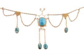 A gold and turquoise fringe necklace by Natalia Josca