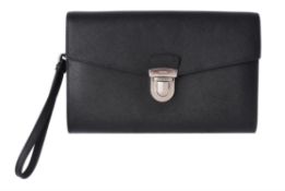 Prada, a saffiano black leather clutch bag