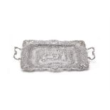 A Dutch silver twin handled shaped rectangular tray